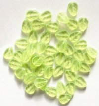 50 11x8mm Transparent Light Olive Glass Leaf Beads